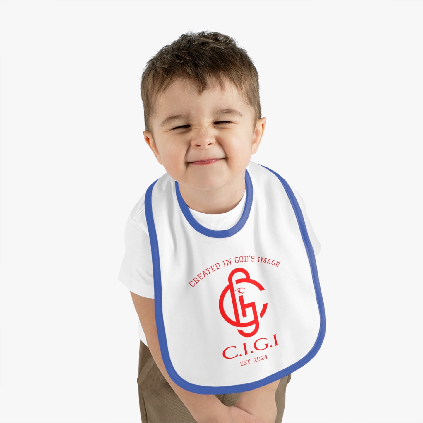 Adorable Baby Bib with Contrast Trim - 'Created in God's Image', Perfect Baby Shower Gift, Infant Feeding Essential, Cute Babywear, [...]