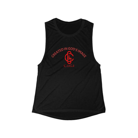 Women's Flowy Scoop Muscle Tank - Created in God's Image, Inspirational Top, Fitness Wear, Casual Fashion, Gift for Her