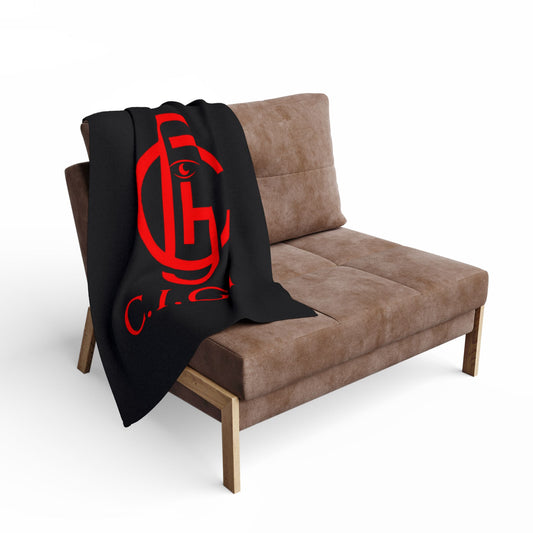 C.I.G.I. Arctic Fleece Blanket - Cozy Black Throw with Bold Red Design for Home Comfort