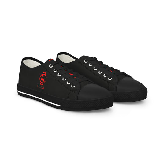 Casual Black Low Top Sneakers for Men with Red Logo - Stylish Everyday Footwear